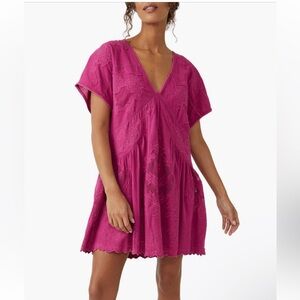 Free People Pink Embroidered Swing Dress, Size XL